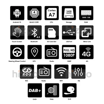 QuadCore Android 10.0 Double 2Din autorádia DVD, CD, Rádio, Přehrávač, GPS, Bluetooth Auto Multimediální Přehrávač, Autorádio automotivo Fotoaparát