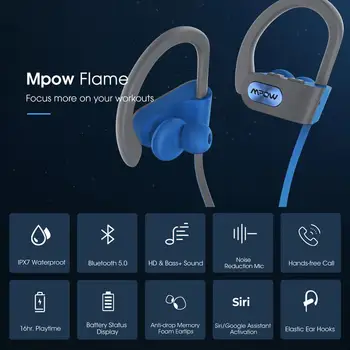 Mpow Plamen 9 Barev, Bluetooth Sportovní Sluchátka Rychle Nabíjení Sluchátka s potlačením Šumu Mikrofonu 14hrs Čas Přehrávání