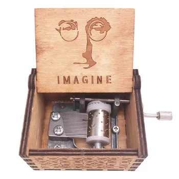 Představte si, že 18 N Music Box Ruční Kliky Hudební Skříňka Vyřezávané Dřevěné Hudební Vánoční Dárky pro Ženu, Hrát si Představit Johna Lennona