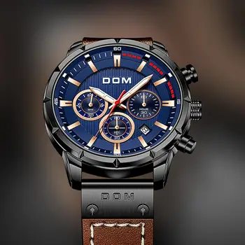 DOM Sapphire Sportovní Hodinky pro Muže Modrý Top Značky Luxusní Vojenské Kožené Náramkové Hodinky Muže, Chronograf náramkové Hodinky M-1320BL-2M