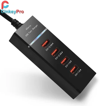 CinkeyPro 4-Porty USB Nabíječka s LED Světlem Stolní Adaptér Mobilní Telefon Rychlé Nabíjení pro iPhone iPad Samsung Univerzální