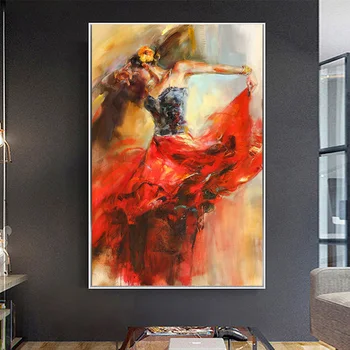 Abstraktní Tančící Baletka Dívka olejomalba na Plátně Skandinávské Plakáty a Tisky Umění Zdi Obraz pro Obývací Pokoj Cuadros