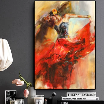 Abstraktní Tančící Baletka Dívka olejomalba na Plátně Skandinávské Plakáty a Tisky Umění Zdi Obraz pro Obývací Pokoj Cuadros