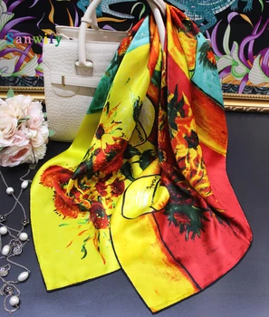 Hedvábí módní ženy šátek hedvábí šátek s olejomalba Nový Luxusní Čistého Hedvábí šátek Šátek Ženy Šátky Dámy 88*88cm