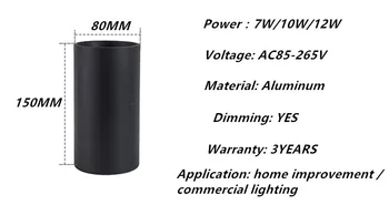 Černá Bílá přisazená LED COB Downlight Válcový Reflektor 7W 10W 12W AC85-265V LED Stropní Světlo, Lampa LED Reflektor