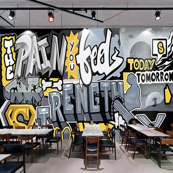 3D Tapety Retro Ručně malované Graffiti Restaurace, Posilovna Klub, Pozadí, Nástěnné Malby, Abstraktní Umění tapety Papel De Parede 3 D
