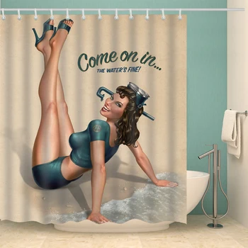 Americký Typ Home Dekor Koupelna, Vana Závěs 3D Sexy Holky Závěsné Sprchové Závěsy Nepromokavé Polyesterové Tkaniny v Pračce