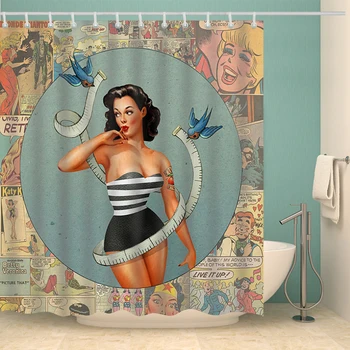 Americký Typ Home Dekor Koupelna, Vana Závěs 3D Sexy Holky Závěsné Sprchové Závěsy Nepromokavé Polyesterové Tkaniny v Pračce