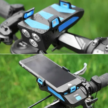 Multi-funkční 3 LED USB Bike Světlo Vestavěný 4000 mAh Dobíjecí Baterie Cyklistické Světlo Cyklistika Telefon Držák Bike Bell