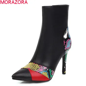 MORAZORA 2020 Nový příchod módní ženy boty sexy vysoké podpatky špičaté toe dámské boty podzim zima smíšené barvy kotníkové boty