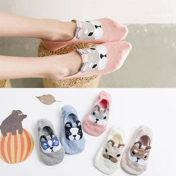 5 Párů Nové Módní Ženy Bavlněné Kotníkové Ponožky Roztomilý Pes Pohodlné Roztomilé Legrační Ponožky Casual Animal Cartoon Ponožky Pro Dívky
