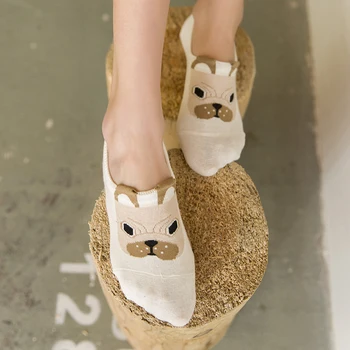 5 Párů Nové Módní Ženy Bavlněné Kotníkové Ponožky Roztomilý Pes Pohodlné Roztomilé Legrační Ponožky Casual Animal Cartoon Ponožky Pro Dívky