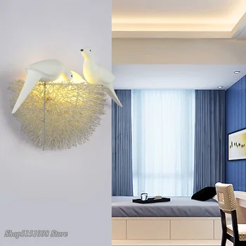 Zlatý Ptačí Hnízdo Led Nástěnné Svítidlo Moderní Domácí Dekoraci Vedle Lampa 3D Ptáci nástěnného Svícnu pro Děti, Obývací Pokoj Studie Nástěnné Světlo