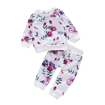 2ks/sady Princezna Dítě Dívka Oblečení Růžový Prohrábnout Topy+Květinové Kalhoty Kojenecké Batole Dítě Dívky Oblečení Set