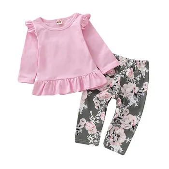 2ks/sady Princezna Dítě Dívka Oblečení Růžový Prohrábnout Topy+Květinové Kalhoty Kojenecké Batole Dítě Dívky Oblečení Set