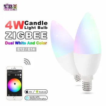 Zigbee zil led 4W RGB+CCT žárovka svíčka Lampa Chytrý Telefon APP ovládání AC100-240V E12/E14 práce s Amazon Echo doprava zdarma