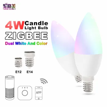 Zigbee zil led 4W RGB+CCT žárovka svíčka Lampa Chytrý Telefon APP ovládání AC100-240V E12/E14 práce s Amazon Echo doprava zdarma