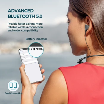 Mpow Čelisti Gen5 Modernizované Bluetooth 5.0 Sluchátka Sportovní Sluchátka s obloukem na Krk CVC6.0 Šumu Mic & 18H Hrací Doby