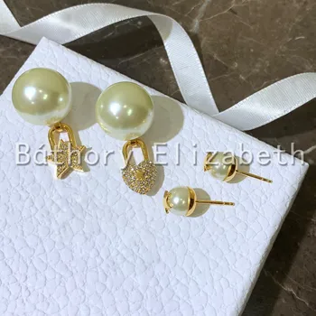 Nejnovější 2021 Luxusní Dívky, Dekorace Zlaté Barvy Rihnestone Ucha Piercing Stud Náušnice, S White Pearl Šperky Pro Ženy