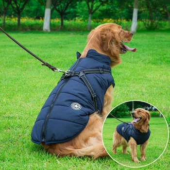 Velká Pet Pes Bunda S Postrojem Zimní Teplé Oblečení Pro Psy Pro Labradorské Vodotěsné Velký Pes Kabát Chihuahua Francouzský Buldoček Oblečení