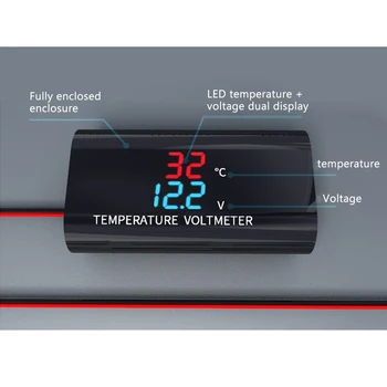 DC 12V LED Digitální Teplotní Čidlo Voltmetr 0,28 palce Duální Displej Termostatu Napětí Metr Tester Pro Auto, Motocykl