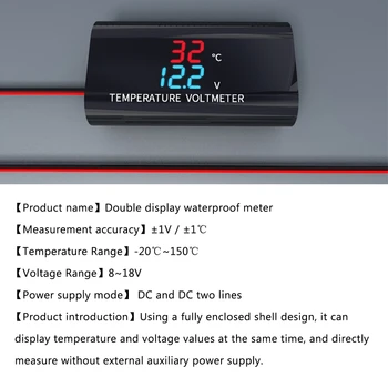 DC 12V LED Digitální Teplotní Čidlo Voltmetr 0,28 palce Duální Displej Termostatu Napětí Metr Tester Pro Auto, Motocykl