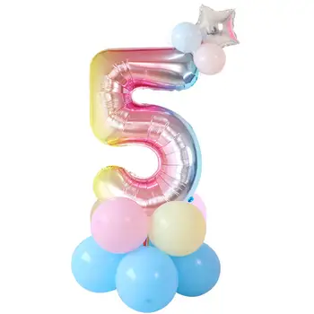 21pcs 30inch duha číslo balónky s silver star fólie balón, děti 1 2 3 rok narozeninové party dekorace globos děti