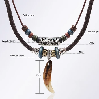 Pánské Národní Tibetská Psí Zuby Přívěsek Náhrdelník Vintage Slitiny Kožený Přívěsek Náhrdelník Módní Náhrdelník Šperky Dárek
