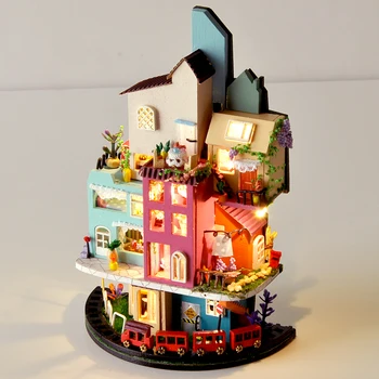 DIY Doll House Nábytek Pohádka Města Miniaturní Domeček pro panenky, Hračky pro Děti Roztomilé Rodiny Dům Casinha De Boneca Panenka Dům
