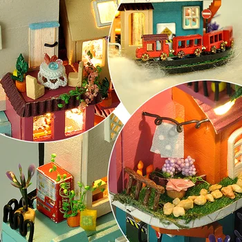 DIY Doll House Nábytek Pohádka Města Miniaturní Domeček pro panenky, Hračky pro Děti Roztomilé Rodiny Dům Casinha De Boneca Panenka Dům