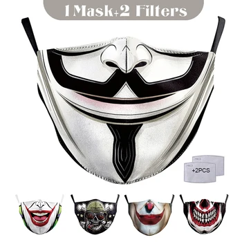 Pro dospělé Velká Ústa 3D Tištěný Obličej Tkaniny Masky La casa de papelSkull Opakovaně Ochrany Prachu v Pračce Masky Důkaz Maska