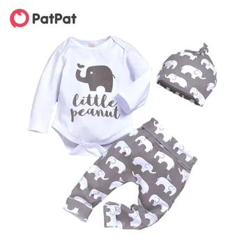 PatPat 2020 Nový přírůstek 3-dílná Baby TROCHU ARAŠÍDOVÉ Slon Kombinézu a Kalhoty s Hat Set Baby Batole Dívky Sad Oblečení