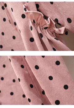 Plus Velikosti Ženy Roztomilé Polka Dot s Kapucí Růžové Šaty Podzim 2020 Módní Dlouhý Rukáv Prohrábnout Volné Ležérní Manšestrové Šaty pro ženy