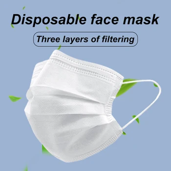 Bílé Masky na Jedno použití Non Tkané Vodotěsné Proti Znečištění 3-vrstvé Filtrační Úst Muflové Prodyšné Obličeje Ochranné Masky Pro Dospělé