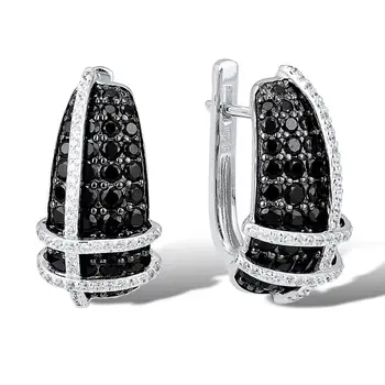 SANTUZZA Stříbrné Náušnice Pro Ženy Autentické 925 Sterling Silver vysoce Kvalitní Přírodní Černé Kameny Elegantní Módní Šperky