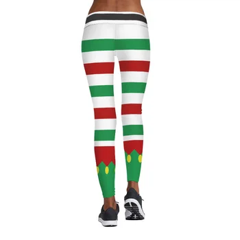 Vánoce Bílé, Červené, Zelené Pruhované Legíny Ženy Slim Fitness Legíny Vysokým Pasem Elastické Legging Legíny Mujer Plus Velikost
