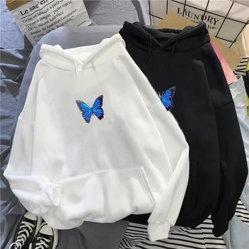 Butterfly Tisk Nadrozměrné Mikiny Ženy, Mikiny Harajuku S Kapucí Zimní Estetické Mikina Hoody Ladies Streetwear Topy Oblečení