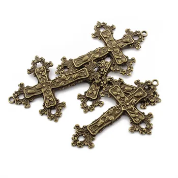 2KS Velké Starožitné Bronzové Štěstí Náboženské Kříž Kouzlo Přívěsek pro Náhrdelník Šperky Zjištění Tvorby 74x52mm
