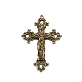 2KS Velké Starožitné Bronzové Štěstí Náboženské Kříž Kouzlo Přívěsek pro Náhrdelník Šperky Zjištění Tvorby 74x52mm