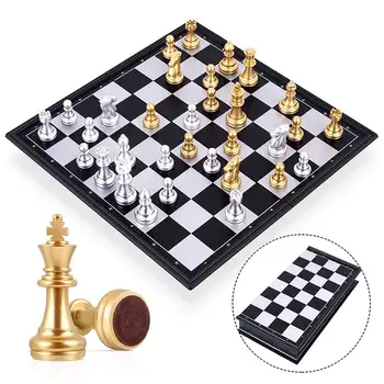 25/32cm Středověké Šachy Šachovnice 32 Zlatých, Stříbrných Šachové Figurky, Magnetické Deskové Hry, Šachy Postava Sady Szachy Checker S Box