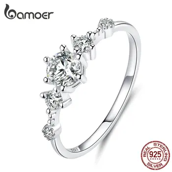 Bamoer Oslnivě Jiskřivé Zásnubní Prsteny pro Ženy Stříbro 925 Šperky Svatební Prohlášení Ženy Bijoux SCR568