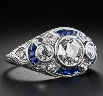 Bamos Vintage Stříbrné Barvy Geometrické Prsten Luxusní Krychlových Zirkonem Slib Snubní Prsteny Pro Ženy Bohemian Šperky Příslušenství