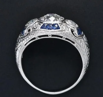 Bamos Vintage Stříbrné Barvy Geometrické Prsten Luxusní Krychlových Zirkonem Slib Snubní Prsteny Pro Ženy Bohemian Šperky Příslušenství