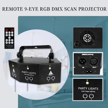 2020 Nový Dálkový ovladač 9-EYE RGB DMX Scan Projektor Laser LED Strobe DJ Party Osvětlení Pódia