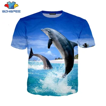 Delfíni Tričko SONSPEE Módní Muži Ženy Animal Mikina 3D Tisk Krátký Rukáv Hip Hop Streetwear Topy O Krk Svetr C103