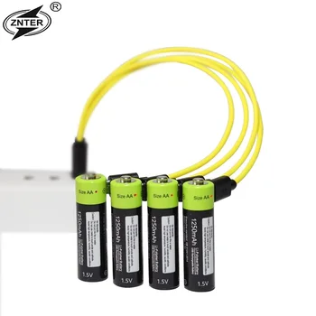2/4ks ZNTER 1,5 V AA 1250mAh li-polymer, li-po dobíjecí lithium li-ion baterie s USB kabel balení