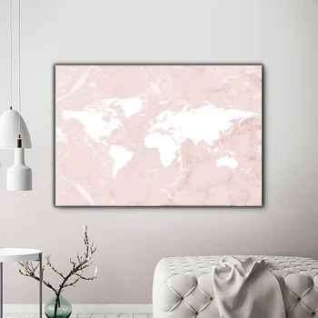 Rose Gold Mramorová Mapu Módní Dekorace Na Zeď Růžové Mapa Světa Wall Art Malířské Plátno Tiskne Plakáty Ženský Domácí Dekoraci