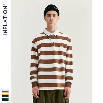 INFLACE Pánské Pruhované Dlouhý Rukáv T-košile, Streetwear 2020 AutumnTurn Dolů Límec Muži Tričko Loose Fit Harajuku Muži Tričko 91504W