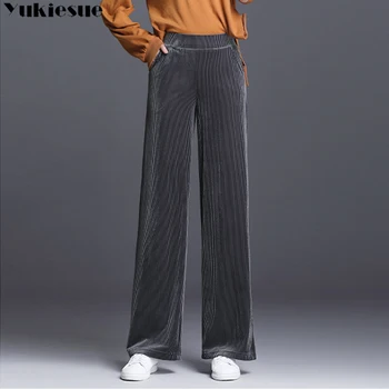 Manšestrové streetwear podzimní pruhované dámské kalhoty žena vysokým pasem široký nohou kalhoty, capris pro ženy, kalhoty, ženy Plus velikost