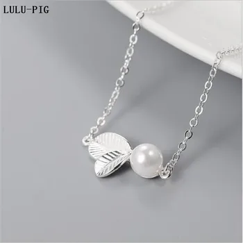 LULU-PRASE Horké 925 Sterling Silver Náramek korejské Verzi Módní Krásné Listy Elegantní Shell Pearl List Náramek Ženy